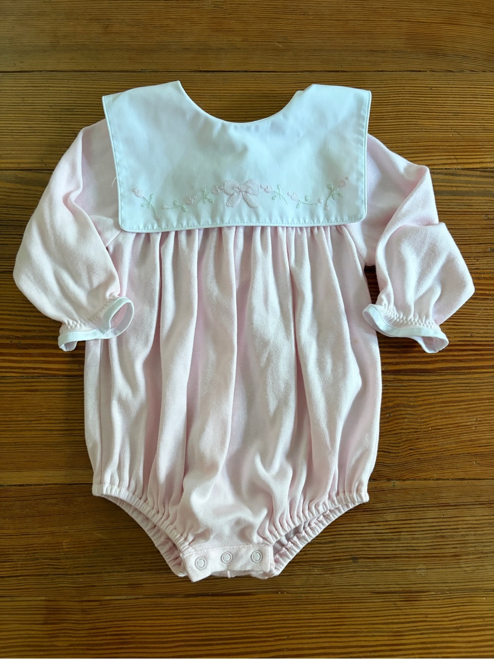 Pink Long Sleeve Girls Bubble with Embroidery